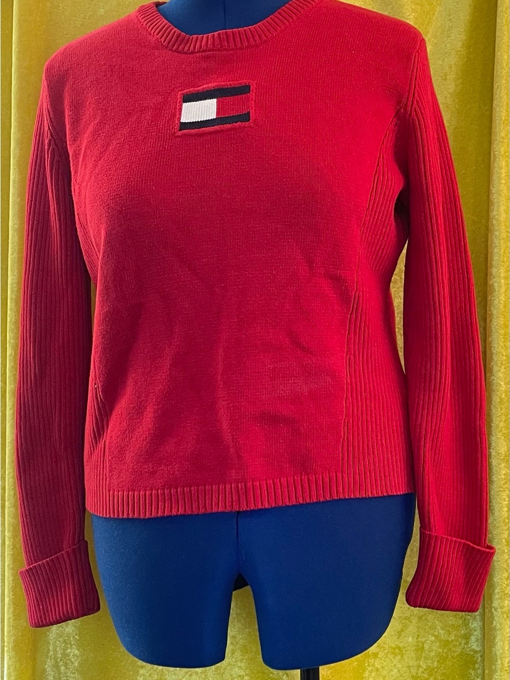 Tommy Hilfiger Red Crew Neck Sweater with Flag Logo